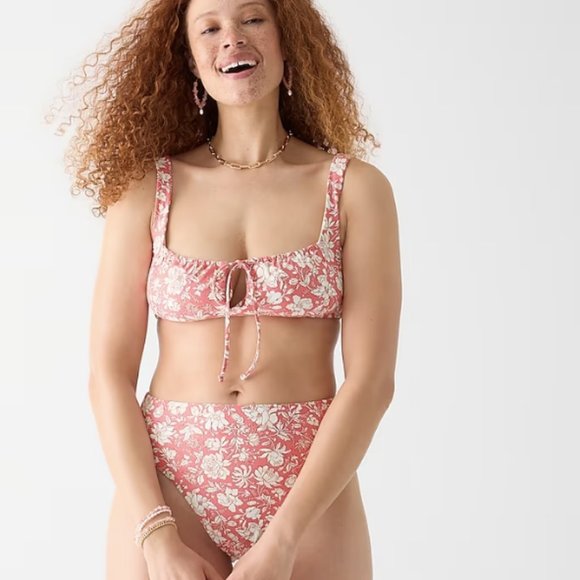 J. Crew High-rise Bikini Set Tossed Floral Dark Flamingo - Picture 2 of 10